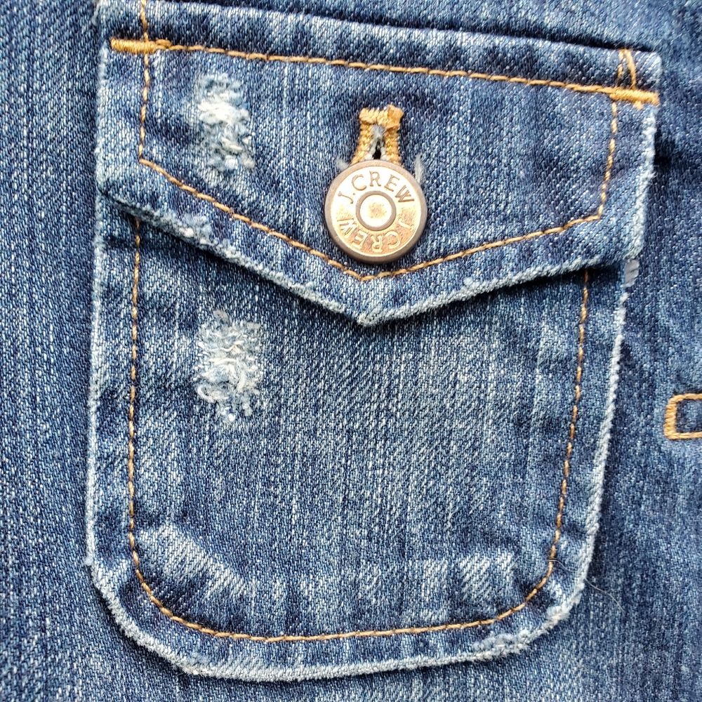 J Crew Distressed Jean Jacket Denim Medium Wash Blue XS Trucker - Picture 5 of 10